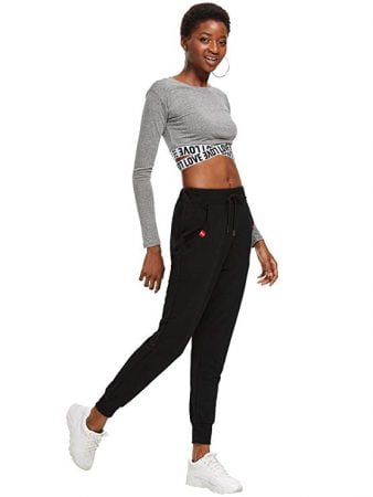 SweatyRocks Women Pants Color Block Casual Tie Waist Yoga Jogger Pants