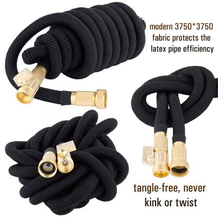50ft Garden Hose - ALL NEW Expandable Water Hose with Double Latex Core, 3/4" Solid Brass Fittings, Extra Strength Fabric - Flexible Expanding Hose with Metal 8 Function Spray Nozzle by Hospaip