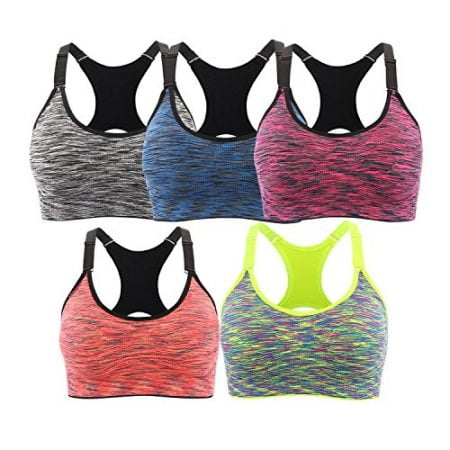 EMY Sports Bra 2 5 Pack Space Dye Seamless Stretchy Removable Pads for Yoga Running Fitness Workout