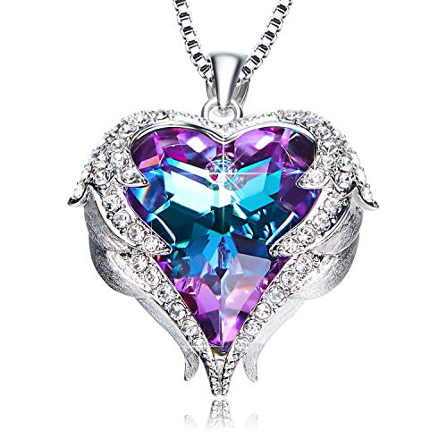 NEWNOVE Heart of Ocean Pendant Necklaces for Women Made with Swarovski Crystals (Purple Swarovski Crystals)