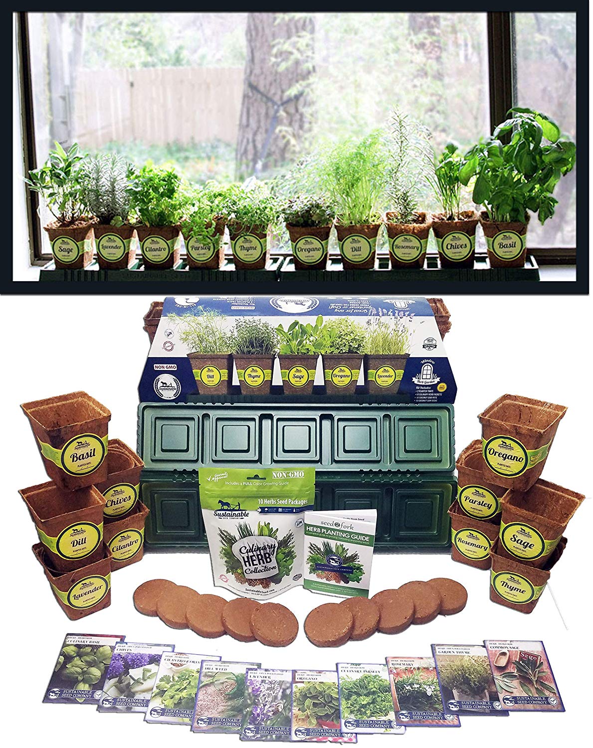Herb Garden Kit, Herb Planter Comes Complete with a 10 Variety Non GMO ...