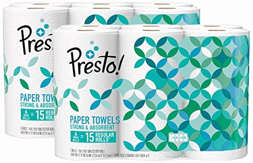 Amazon Brand - Presto! Flex-a-Size Paper Towels, Huge Roll, 12 Count = 30 Regular Rolls