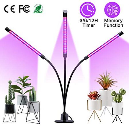 Amconsure Grow Light, 30W LED Grow Lamp Bulbs Plant Lights Full Spectrum, Auto ON & Off with 3/6/12H Timer 5 Dimmable Levels Clip-On Desk Grow Lamp, Triple Head Adjustable Gooseneck for Indoor Plants