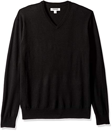 Goodthreads Men's Merino Wool V-Neck Sweater, Black, Large