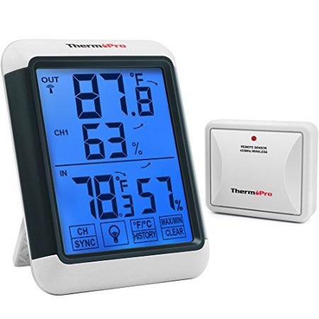 ThermoPro TP65 Digital Wireless Hygrometer Indoor Outdoor Thermometer Wireless Temperature and Humidity Monitor with Jumbo Touchscreen and Backlight Humidity Gauge, 200ft/60m Range