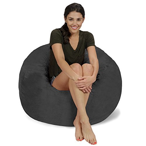 Chill Sack Bean Bag Chair: Large 3' Memory Foam Furniture Bean Bag - Big Sofa with Soft Micro Fiber Cover - Charcoal Micro Suede