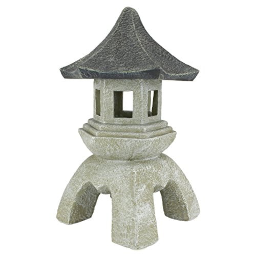 Design Toscano Asian Decor Pagoda Lantern Outdoor Statue, Large 17 Inch, Polyresin, Two Tone Stone
