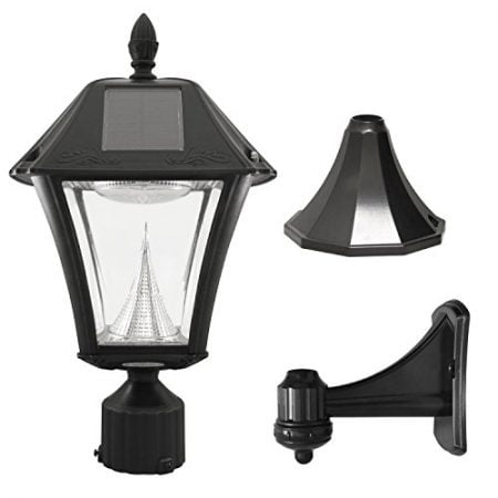 Gama Sonic GS-105FPW-BW Baytown II, Outdoor Solar Light and 3" Pole Pier & Wall Mount Kits, Lamp Only Only, Bright White LED, Black