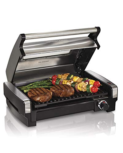 Hamilton Beach 25361 Electric Indoor Searing Grill with Removable Easy-to-Clean Nonstick Plate, Viewing Window, Stainless Steel