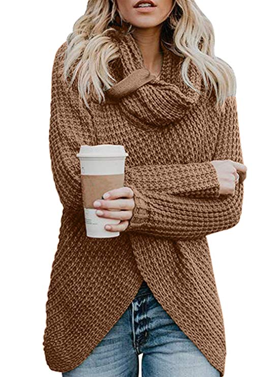 Turtle Cowl Neck Asymmetric Wrap Pullover Sweaters - Useful Tools Store