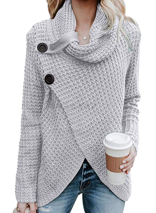 Turtle Cowl Neck Asymmetric Wrap Pullover Sweaters - Useful Tools Store