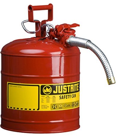 Justrite 7250130 Galvanized Steel, AccuFlow Type II Red Safety Can with 1" Flexible Spout, Large ID zone, Meets OSHA & NFPA For Handling Hazardous liquids. 5 Gallon (19L) Size.