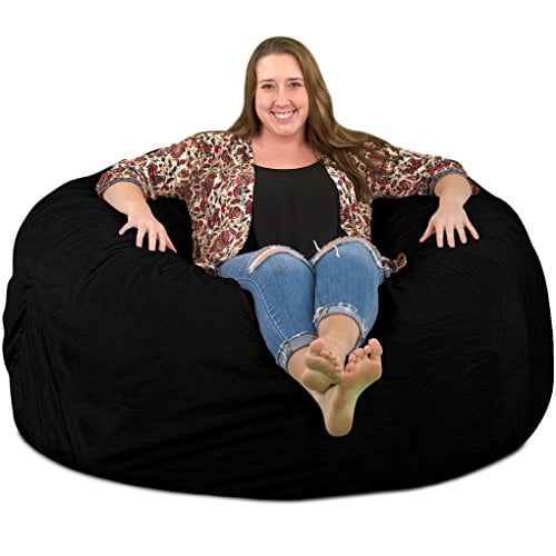ULTIMATE SACK 5000 Bean Bag Chair: Giant Foam-Filled Furniture - Machine Washable Covers, Double Stitched Seams, Durable Inner Liner, and 100% Virgin Foam. Comfy Bean Bag Chair. (Black, Suede)