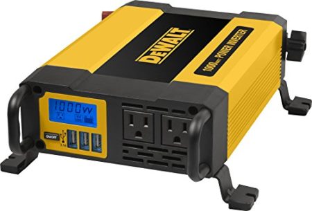 DEWALT DXAEPI1000 Power Inverter 1000W Car Converter with LCD Display: Dual 120V AC Outlets, 3.1A USB Ports, Battery Clamps