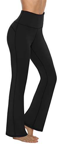 AFITNE Yoga Pants for Women Bootcut Pants with Pockets High Waisted Workout Bootleg Yoga Pants Tall Long Athletic Gym Pants Black - S