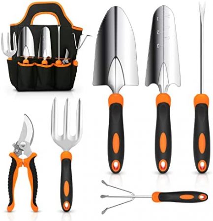 CHRYZTAL Garden Tool Set, Stainless Steel Heavy Duty Gardening Tool Set, with Non-Slip Rubber Grip, Storage Tote Bag, Outdoor Hand Tools, Ideal Garden Tool Kit Gifts for Women and Men