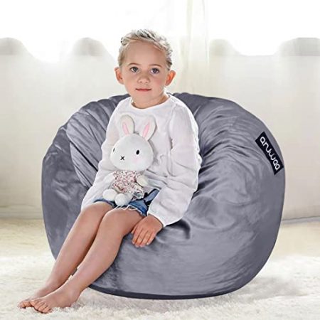 ANUWAA Bean Bag Chairs fit for Your Little one, Giant Foam-Filled Bean Bags, Fluffy Couch with Ultra Soft Removable Microsuede Cover, Sofa for Dorm Room and Living Room, Grey