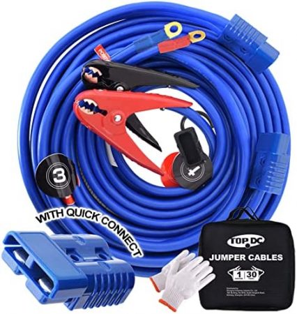 TOPDC Jumper Cables with Quick Connect Plug 1 Gauge 30 Feet -40℉ to 167℉ 800Amp Clamps Heavy Duty Booster Cables with Carry Bag (1AWG x 30Ft)