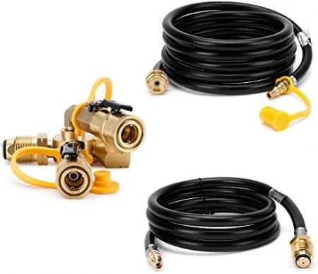 Stanbroil Propane Brass 4 Port Tee with 6ft and 10ft Hoses, Allows for Connection Between Auxiliary Propane Cylinder and Propane Appliances