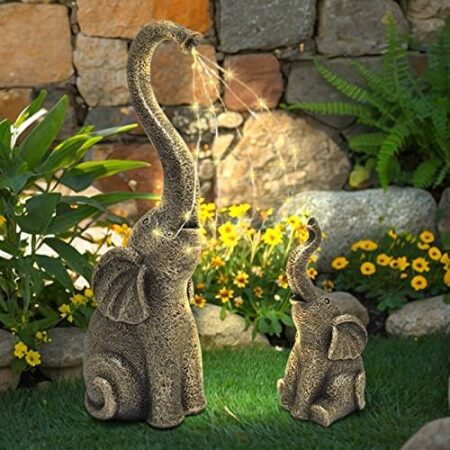 IVCOOLE Garden Statues Elephant Decor with LED Solar Lights - Set of 2 Good Luck Elephant Gifts for Women,Outdoor Statues Yard Decor for Patio,Porch,Home - Unique Housewarming Gifts