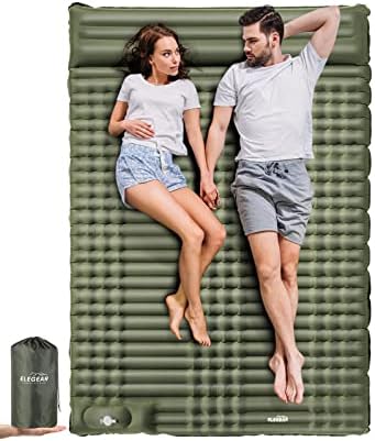 Elegear Double Sleeping Pad , 4" Ultra-Thick Self Inflating 2 Person with Pillow Built-in Foot Pump Camping Sleeping Mat for Backpacking, Hiking, Portable Camping Pad