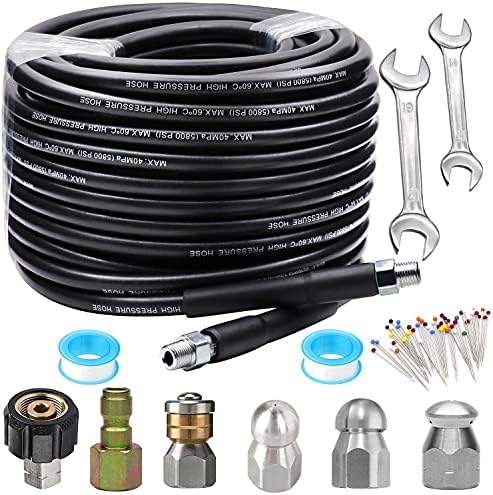 100 FT Sewer Jetter Kit for Pressure Washer,Sewer Jetter Nozzles Kit,Drain Cleaning Hose ,5800PSI, 1/4 Inch NPT