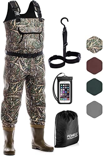 Foxelli Neoprene Chest Waders, Camo Hunting & Fishing Waders for Men & Women with Boots, Waterproof Bootfoot Waders